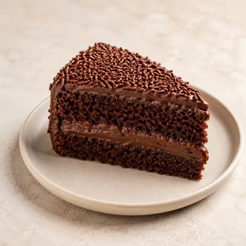 Fatia de Bolo de Chocolate com Brigadeiro